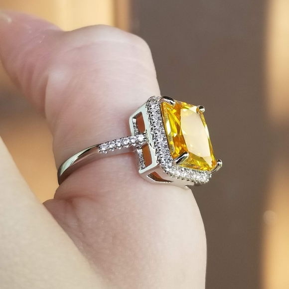 🆕S925-6.28CT Yellow Citrine/White Sapphire Ring 9 - Picture 7 of 12